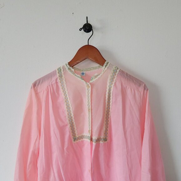 1950s Schrank Small Womens Vintage Pearl Snap Nightgown Pink Long Sleeve - Picture 4 of 4